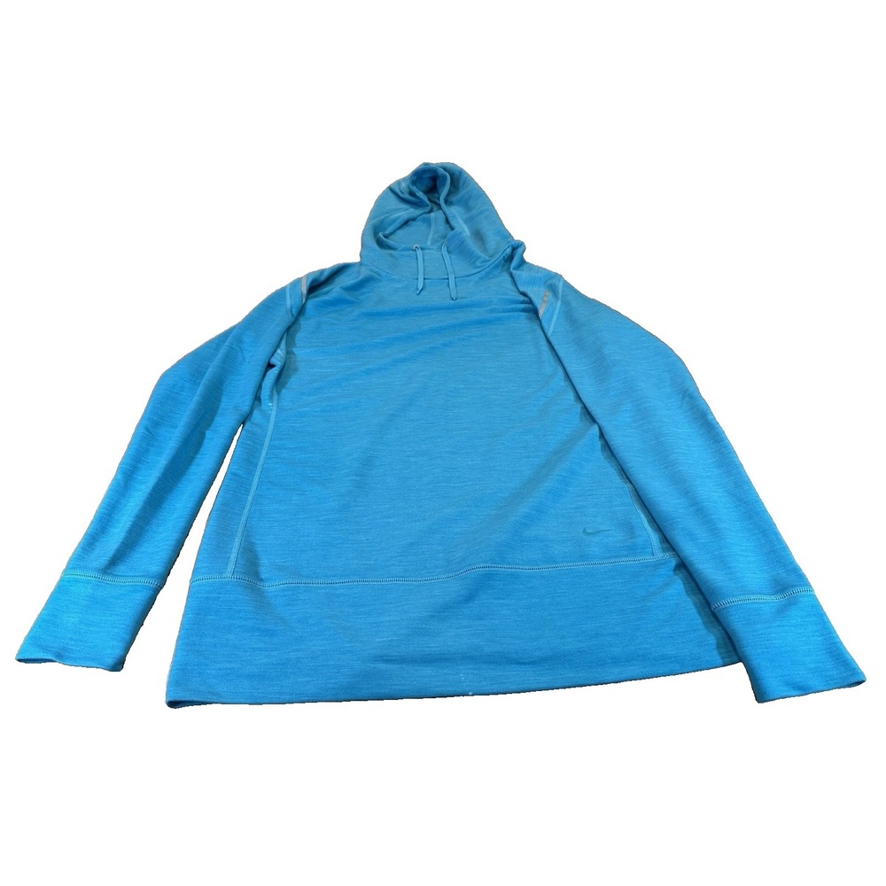 Nike Dri-Fit Yoga Running Hoodie Mens Blue Lightweight Stretch Wool Blend Size L